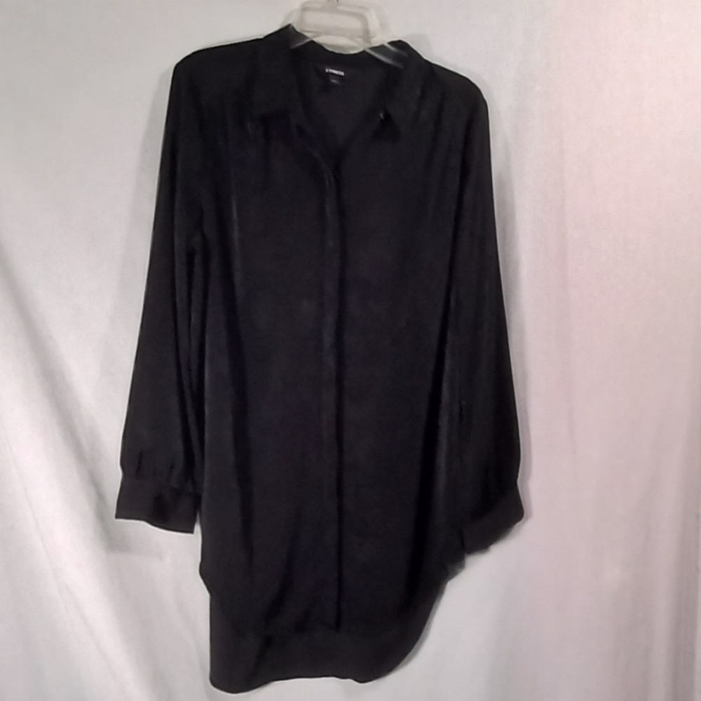 Express Black Tunic Length Button Down Shirt Size… - image 1